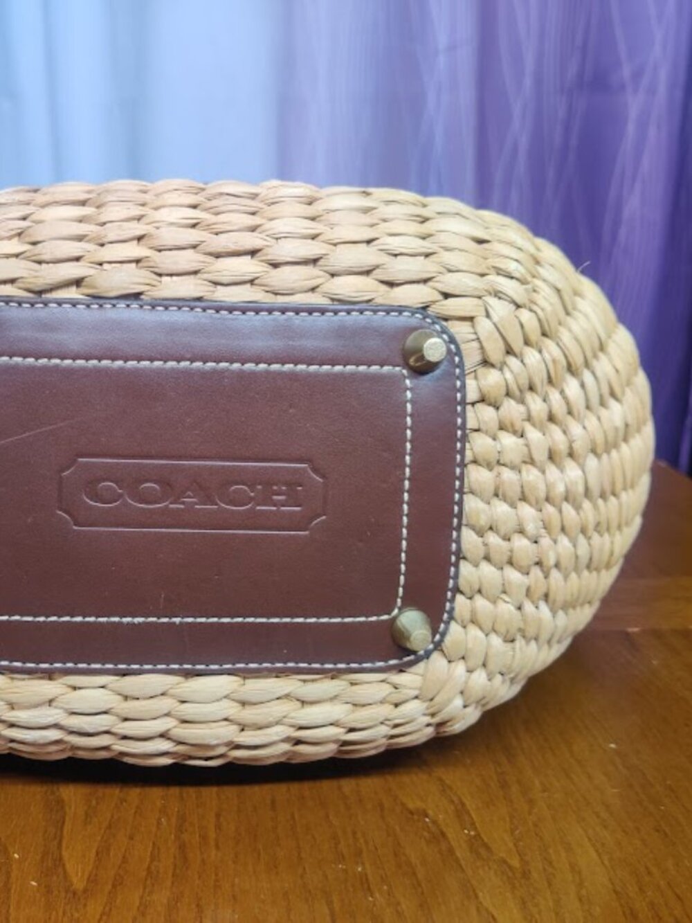 COACH Straw Tote Basket Bag Brown - Picture 9 of 16